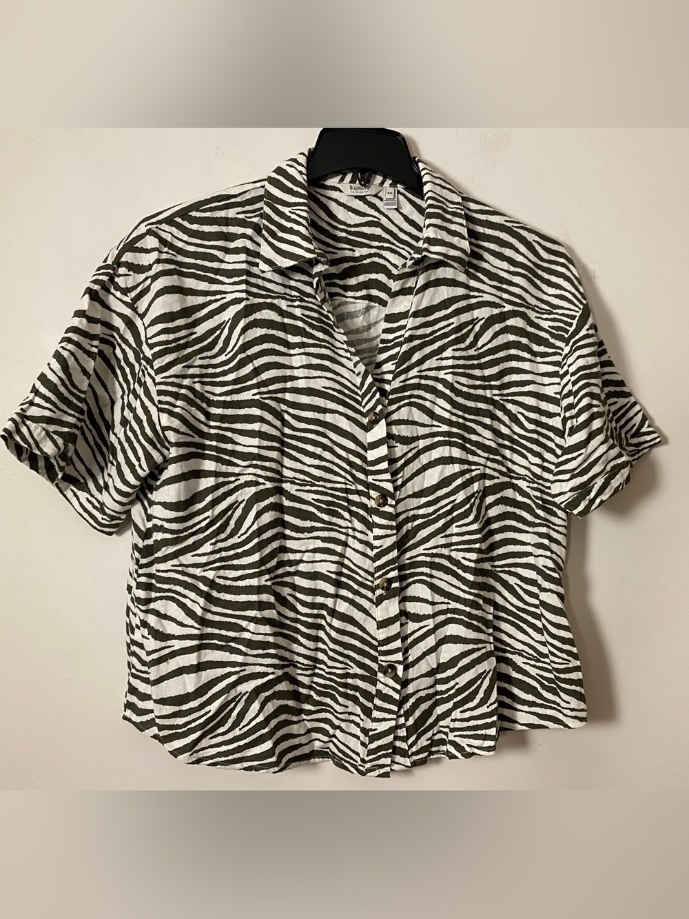 Linen blend Zebra Print Short-Sleeve Button-Up Shirt - Black & Olive